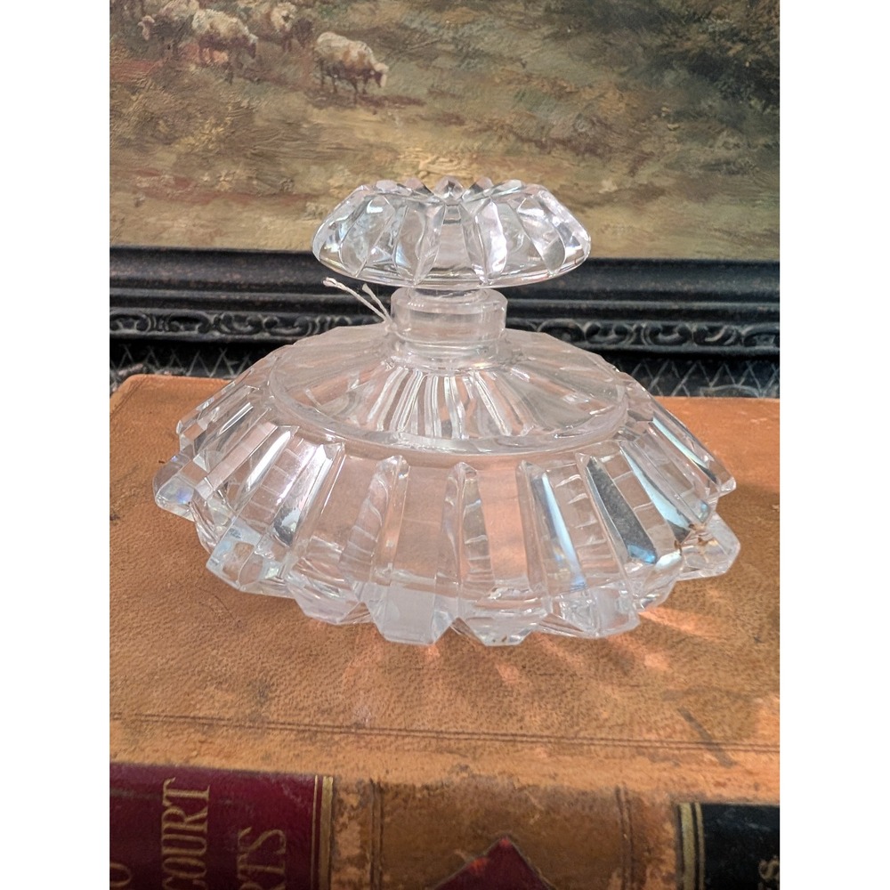 Czech Glass Art Deco Geometric Perfume Bottle with Stopper Clear